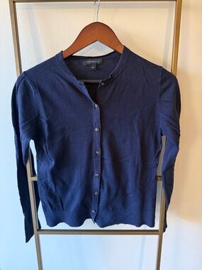 Ann Taylor Navy Crewneck Button Cardigan